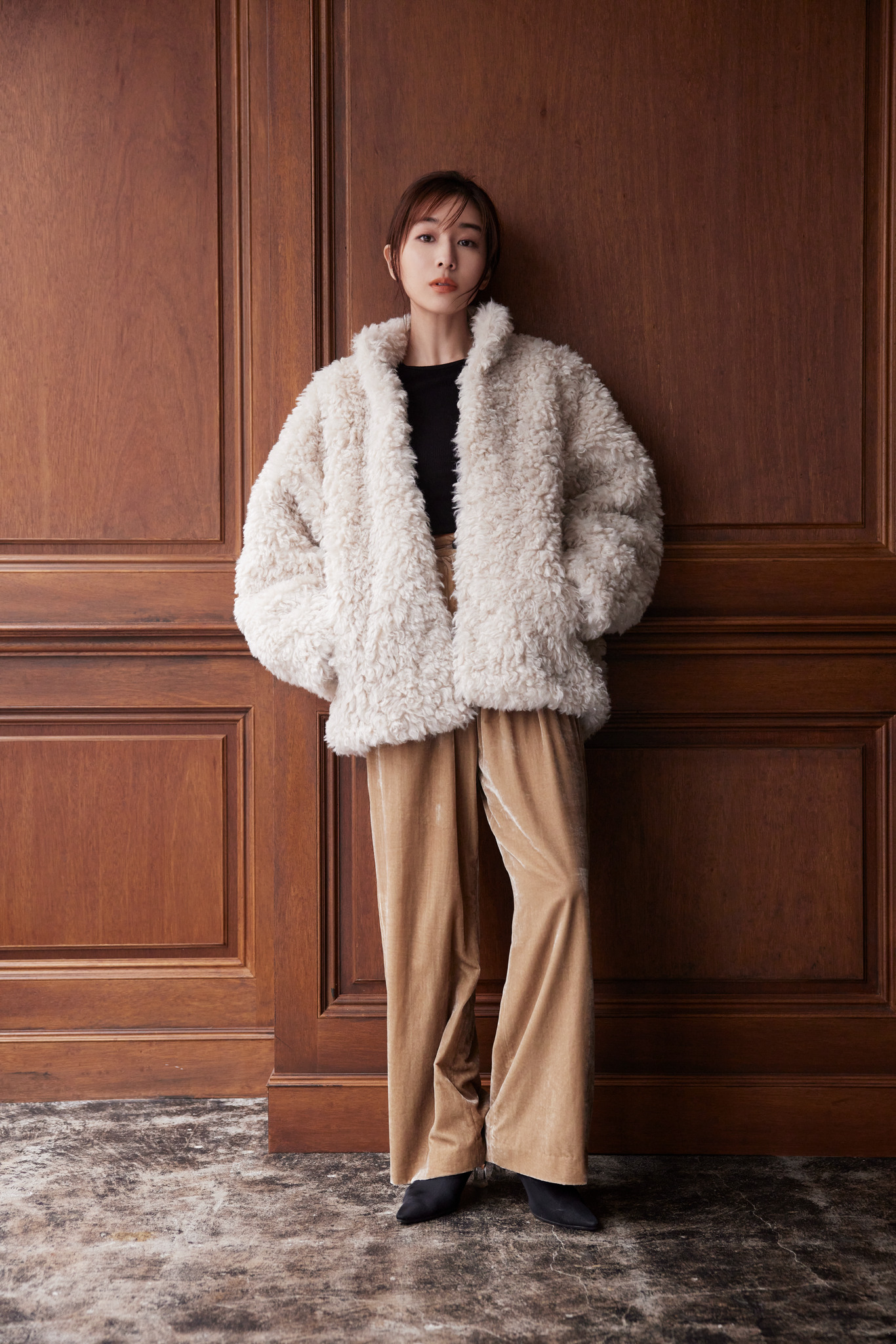 着丈ミドルCLANE CURL FUR SHORT COAT 田中みな実　ベージュ1